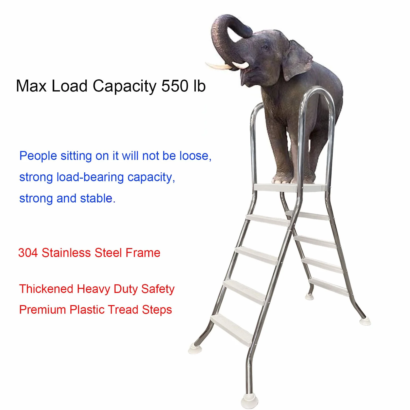 Scala per piscina fuori terra, telaio in acciaio a 4 gradini per ingresso/uscita con gradini antiscivolo, design su entrambi i lati, supporta fino a 250 kg per piscine da 135 cm