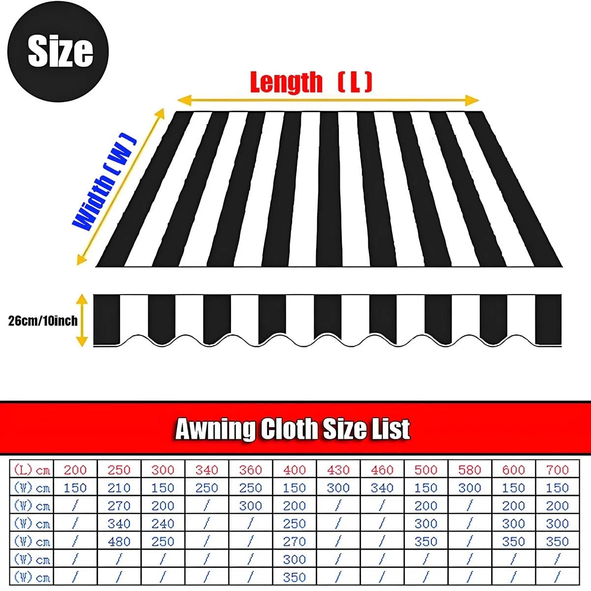 Tela di ricambio per tenda da sole impermeabile, per giardino e patio, 200 cm, 300 cm, 400 cm, 500 cm, 600 cm, copertura per baldacchino per esterni per aziende (Begie 700 x 350 cm)
