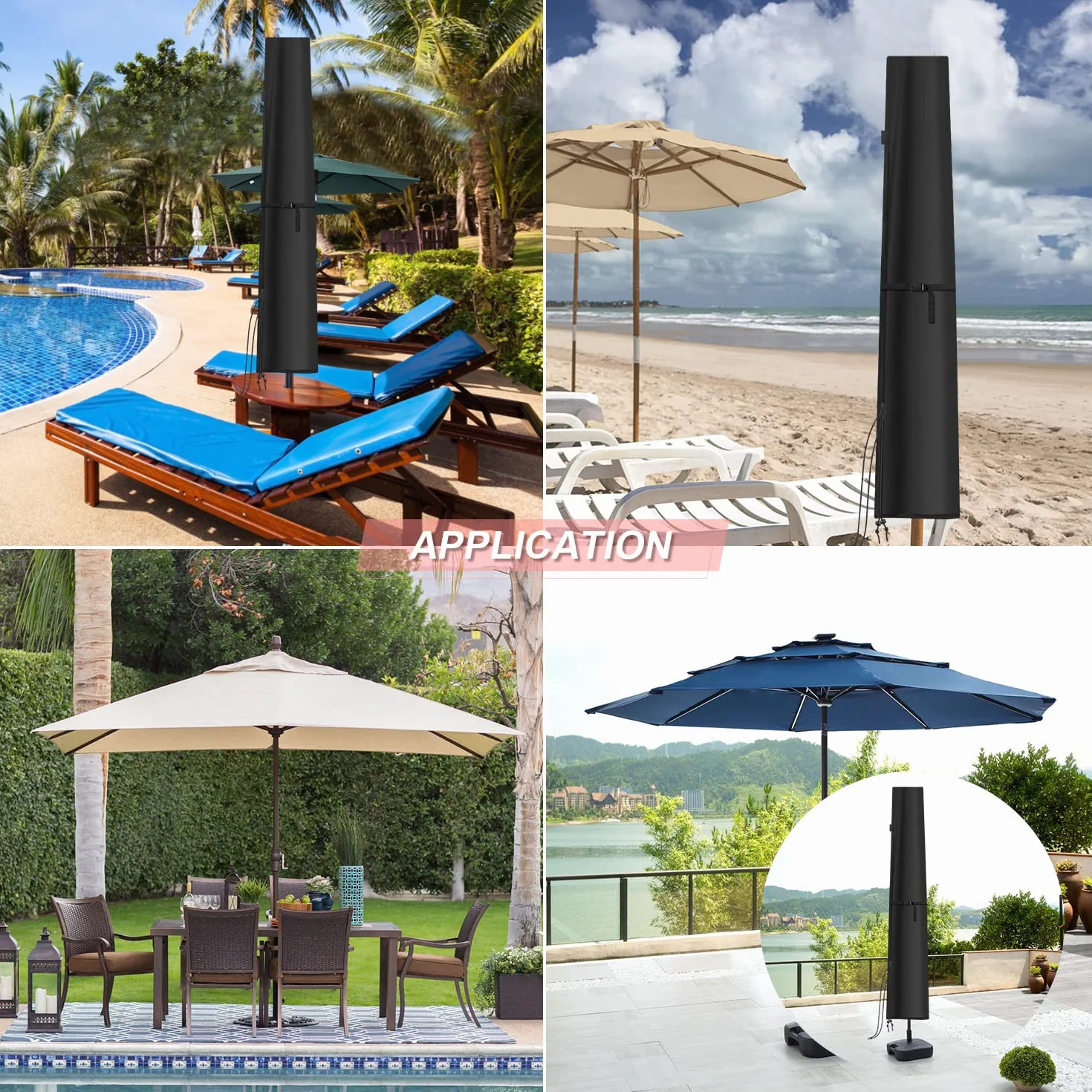Copertura Ombrellone con Asta, Ø3m Telo per Ombrellone da Giardino, Impermeabile, Antivento, Anti-UV, Copri Ombrellone Coperture per Ombrellone con Cerniera, 190x30/50cm
