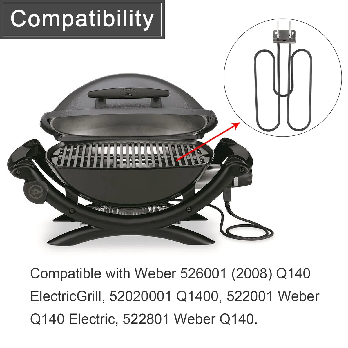 Kingsea Elemento Riscaldante per Griglie Weber Serie Q140 Q1400,Weber 80342 80343 65620,230 V 2200 W,Accessori per Weber