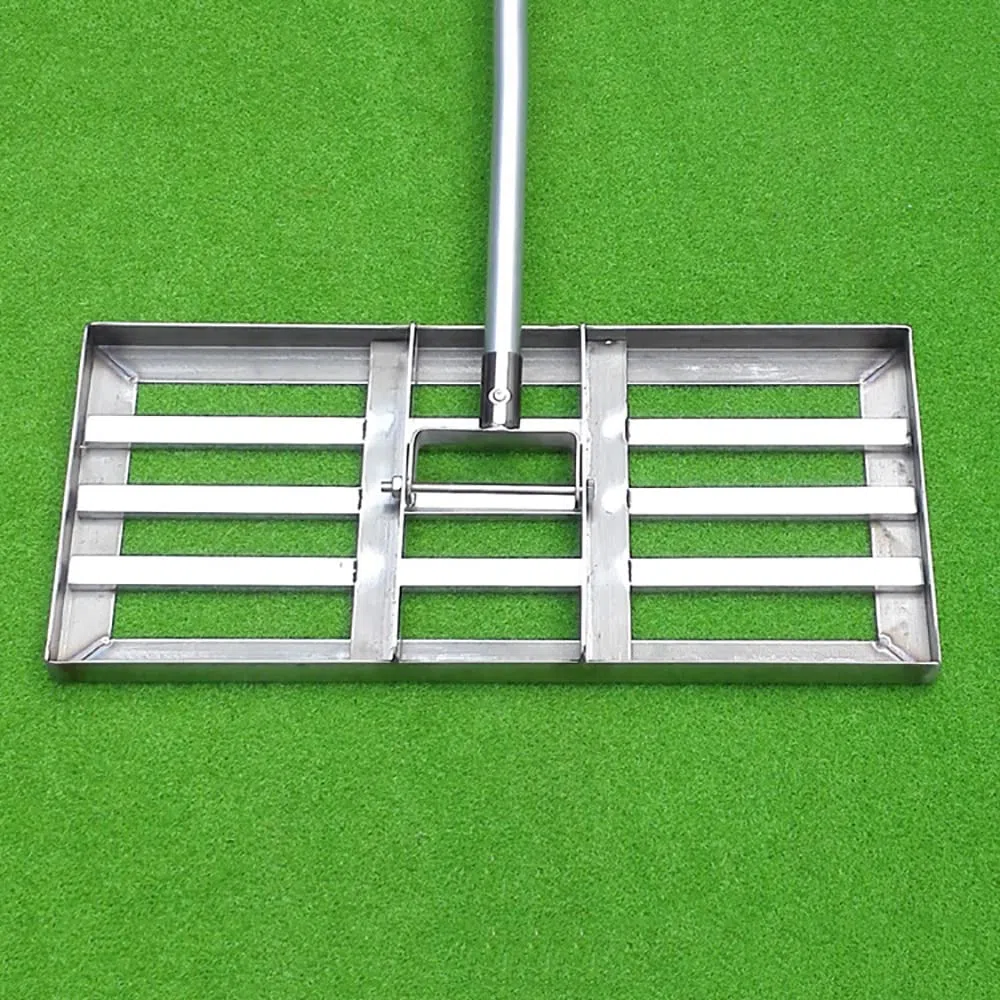 Rastrello livellatore per Prato in Acciaio Inox con Manico, Lunghezza 1,37 m, Ideale per Giardini, campi da Golf.