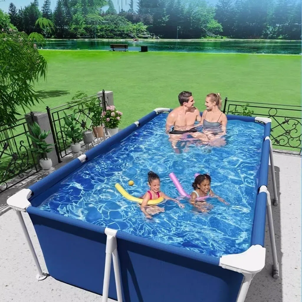 Steel Pro - Piscina fuori terra rettangolare per esterni, misura famiglia
