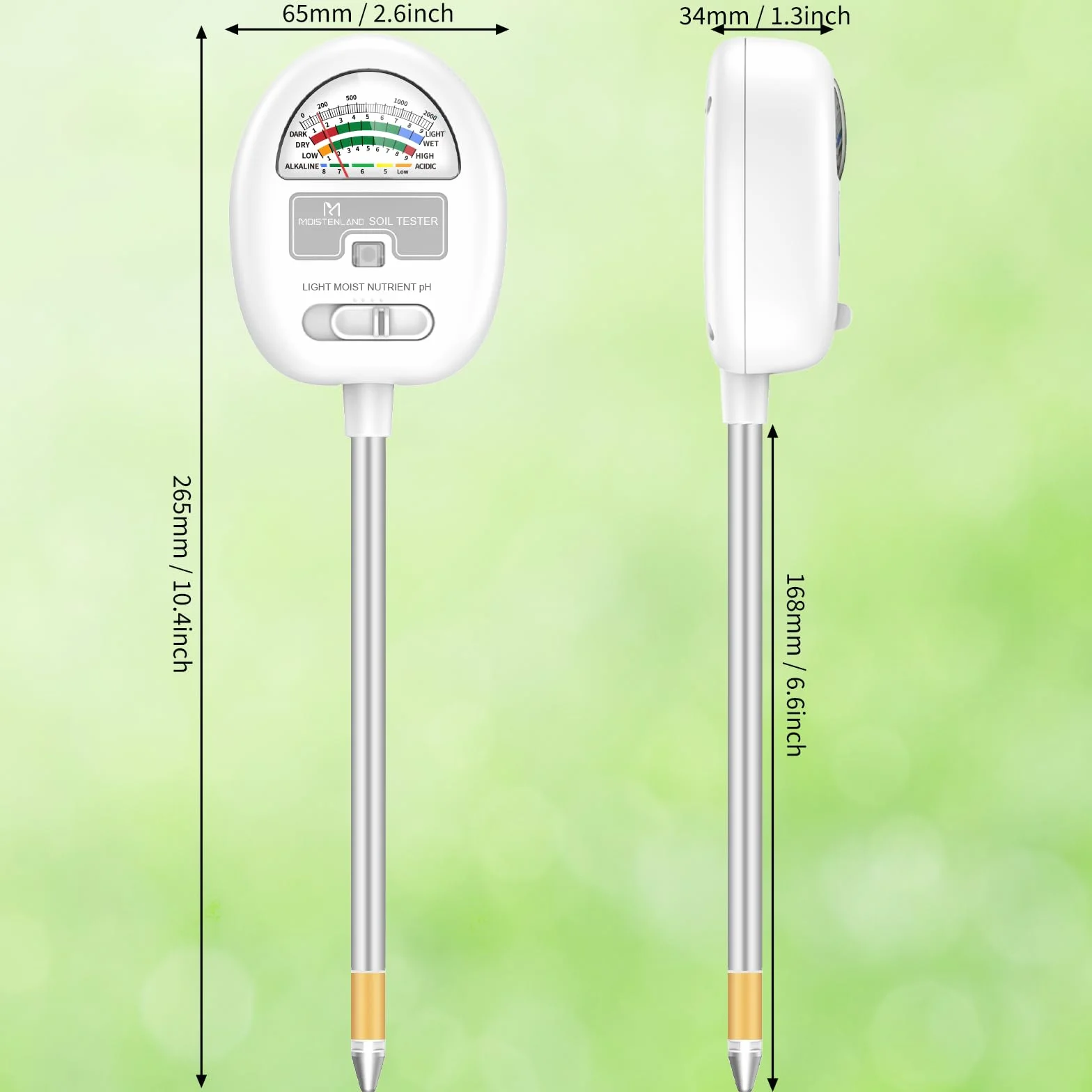 [Upgraded] Soil Moisture Meter, 4-in-1 Soil pH Tester, Moisture/Light/Nutrients/pH Meter for Gardening, Lawn, Farming, Indoor & Outdoor Plants Use, No Batteries Required, Gifts for Plants Lover