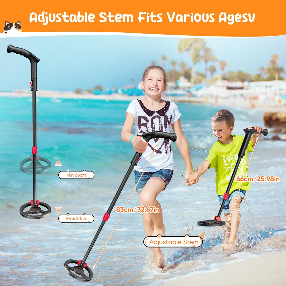 Metal Detector per Bambini, Metaldetector con Display LCD, Metal Detector Leggero ad Alta Precisione con Bobina di Ricerca Impermeabile Pala Rastrello e Setaccio e Borsa per l'oro