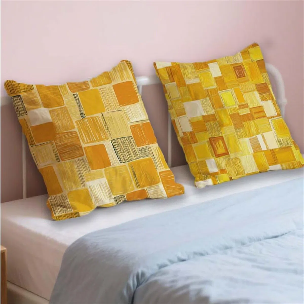 Fodere Cuscini 50x50cm Cuscini Esterno Impermeabili Giallo Decorativi Giardino Copricuscini Divano Reticolo,Quadrate Lino Bifacciale Stampa Set di 2,per Estate Primavera Terrazza Balcone,Gifts AU-684