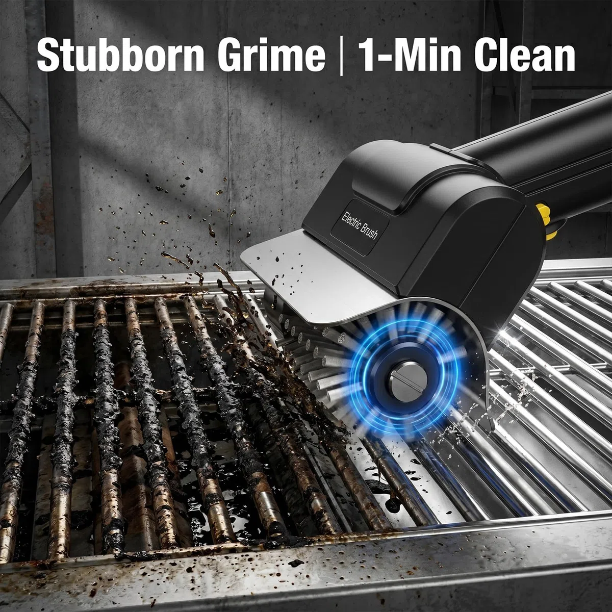 Spazzola elettrica per barbecue senza fili, set 3 in 1, con testina in acciaio inox 304, 3 velocità e 90 minuti di autonomia, impermeabile, per griglia in ghisa, affumicatore, piastra per barbecue