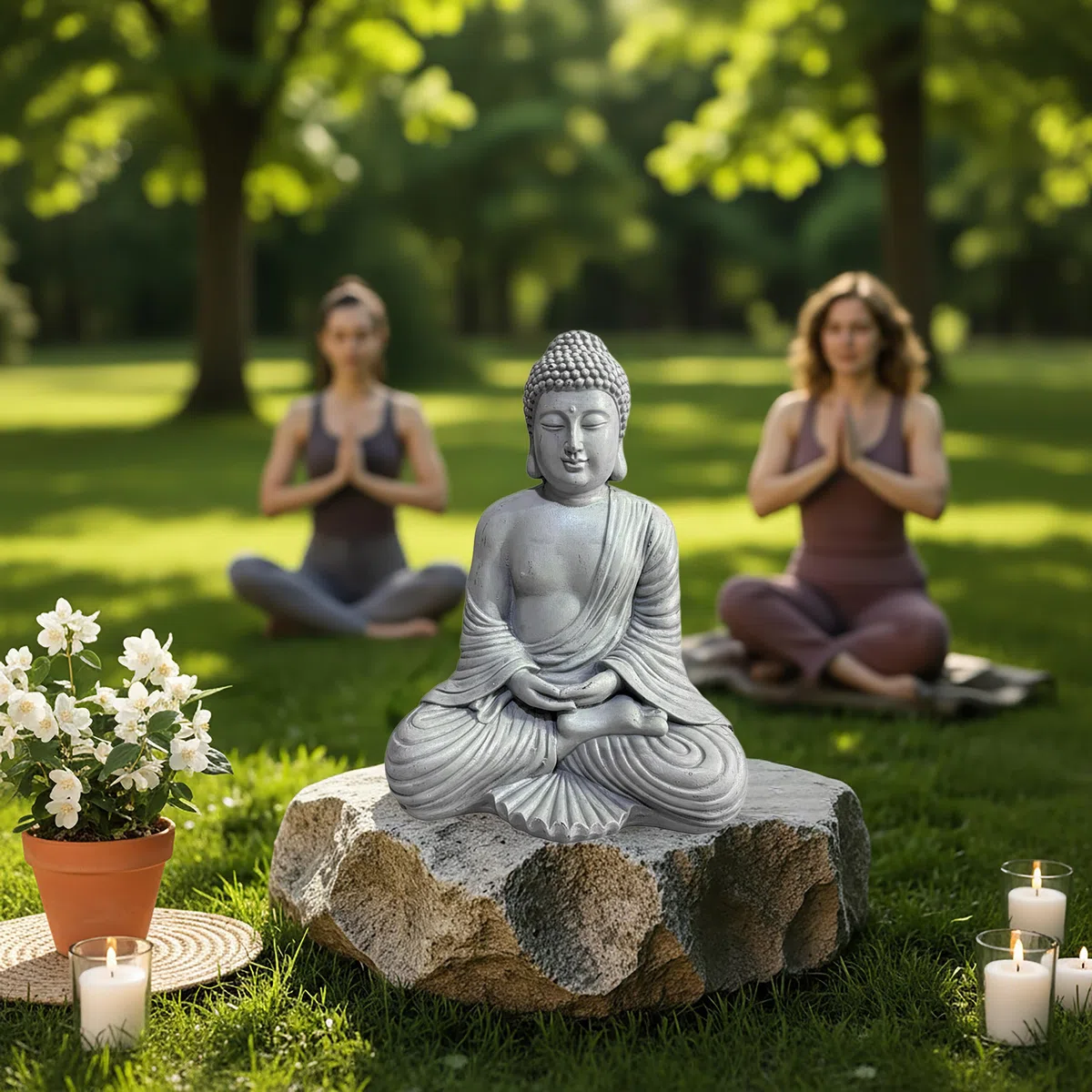 Relaxdays Statua Buddha Seduto, 42 cm, per Giardino e Soggiorno, Effetto Pietra, Resistente