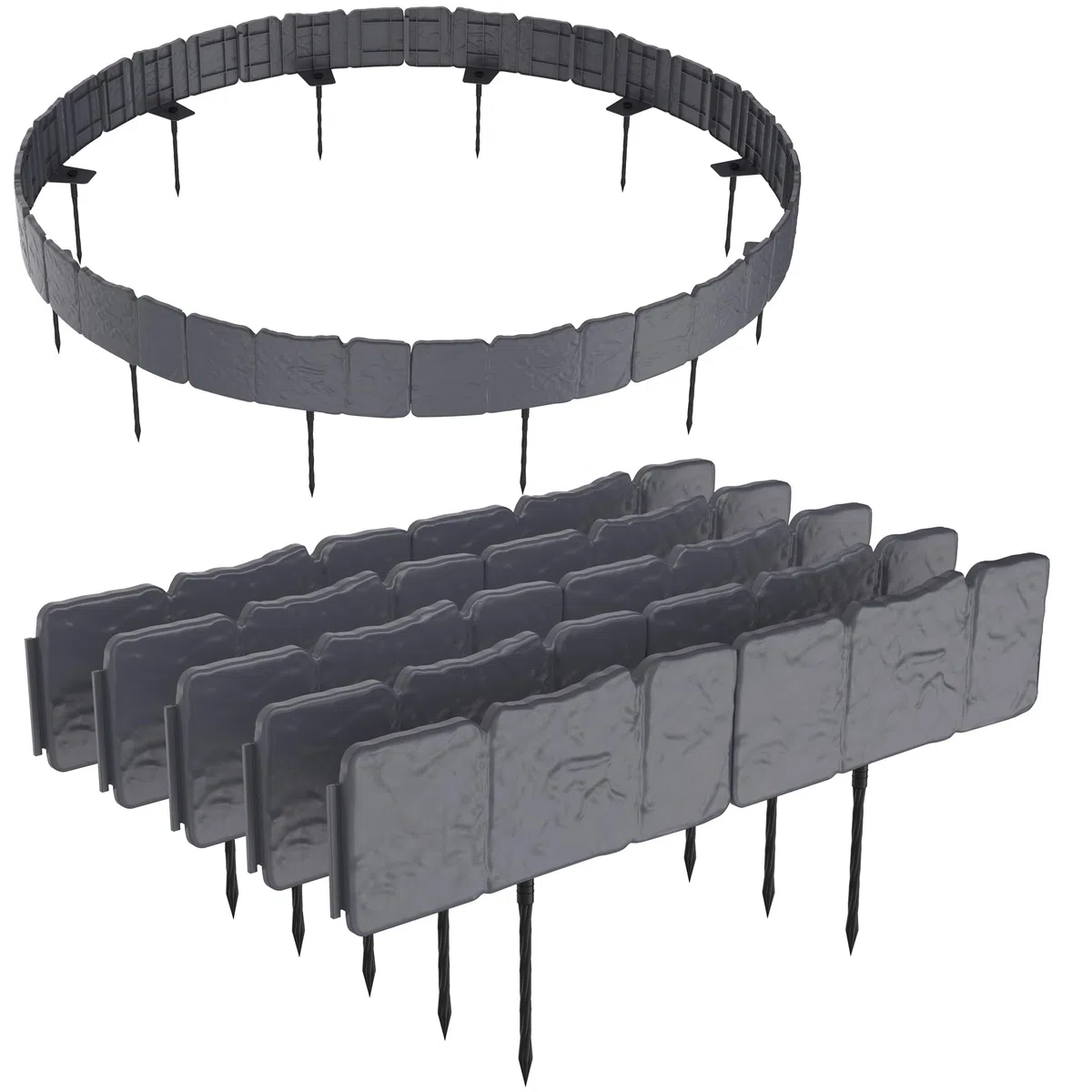 HENGMEI Bordo per aiuole in plastica, 2,5 m, con effetto pietra, 10 pezzi, 25 x 23 cm (lunghezza x altezza), antracite