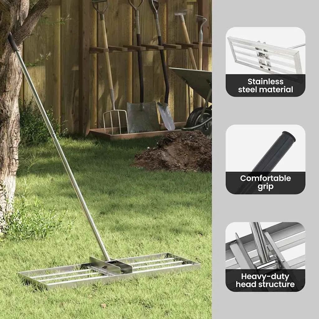 vidaXL Tuin Egalisatie Hark Zilver 75 x 25 x 200 cm Roestvrij staal