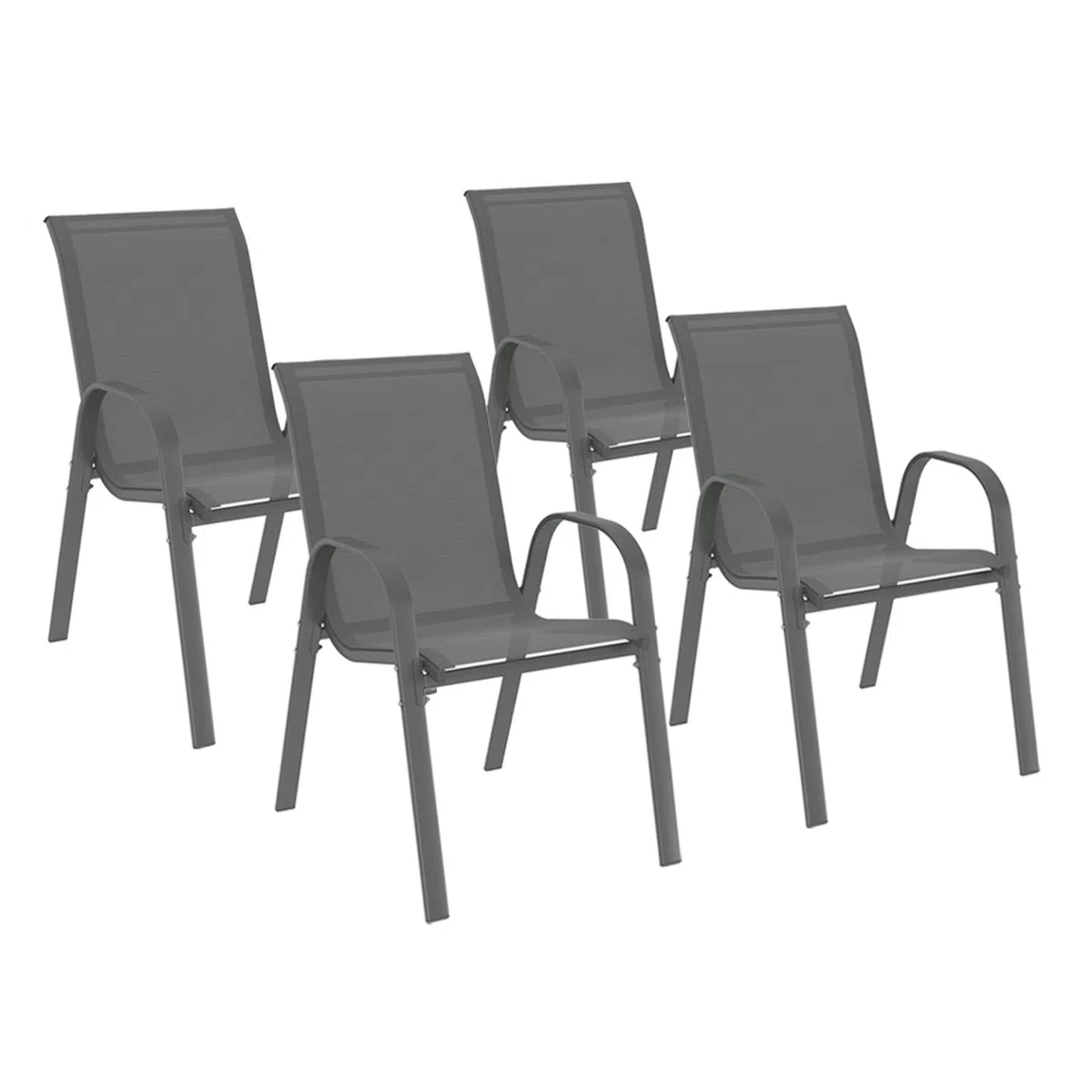 IDMarket - Set di 4 sedie impilabili in metallo e textilene grigio antracite LYMA