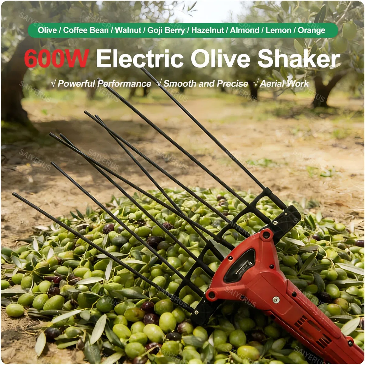 Scuotitore per Olive da 600w, Raccoglitrice di Frutta, Macchina Elettrica Portatile per La Raccolta di Olive, caffè, Mandorle, Bacche di Goji e Noci, Dotata di Asta Telescopica da 175-270cm