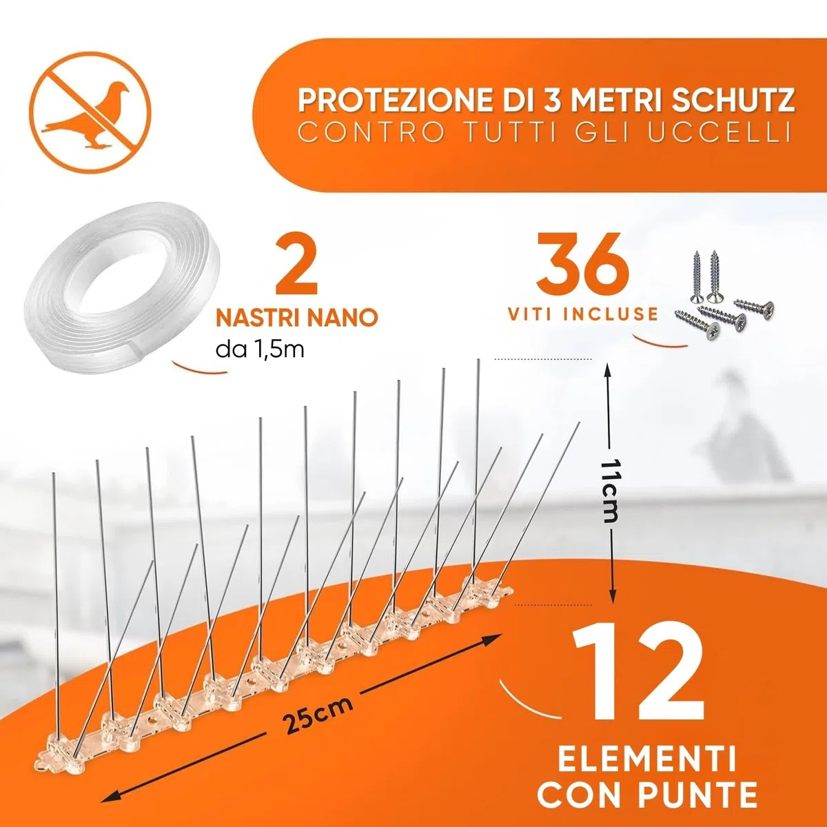 WERKTAL Dissuasore per Piccioni – Repellente Efficace e Durevole in Acciaio Inox [3 metri] – Protezione Anti Uccelli per Balcone e Finestre