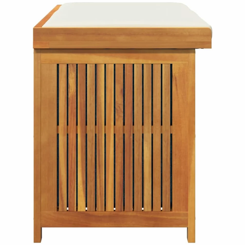 Scatola per cuscini esterni in acacia massiccia, 113 x 50 x 60,5 cm | Stoccaggio da giardino, borsa impermeabile integrata, doghe aperte, coperchio antipolvere