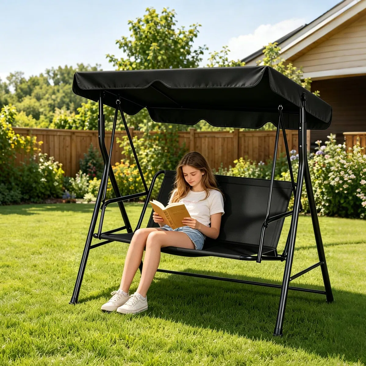Fodera di ricambio per seduta di dondolo Hollywood, coprisedile per altalena da giardino, tessuto Oxford 900D impermeabile e antistrappo, fodera per dondolo da 2 e 3 posti 115 x 48 x 48 cm