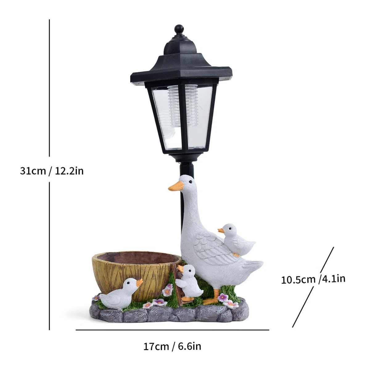 Statua da Esterno, Vaso di Fiori con Luce Solare per Esterni, Ornamento, Lampada da Paesaggio, graziosa Scultura in Resina per Cortile Esterno