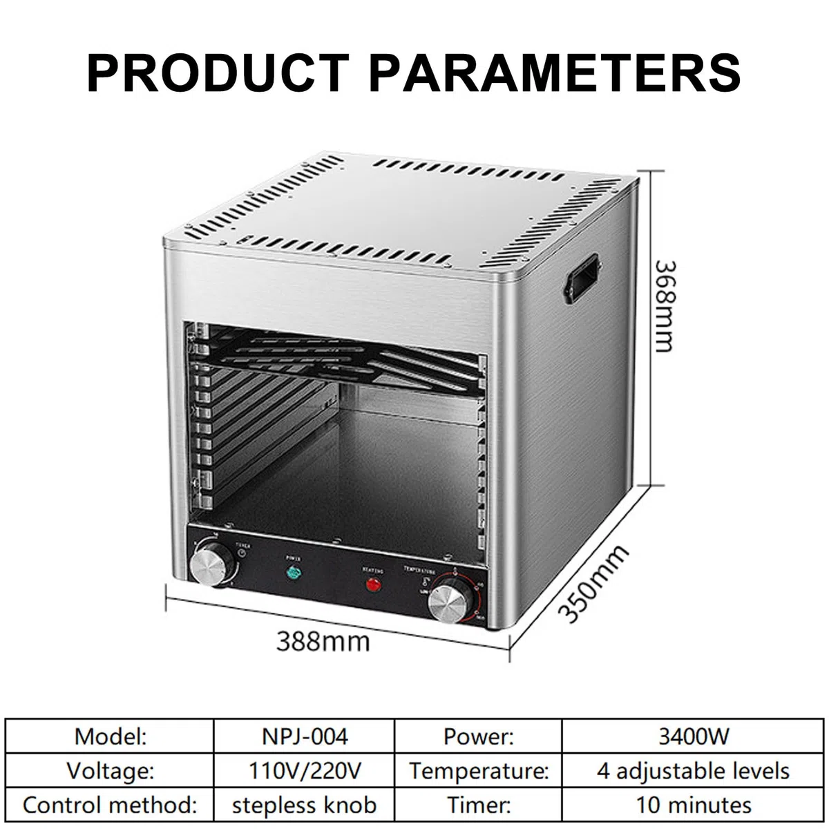 Forno Grill Multistrato Commerciale, Grill Elettrico per bistecche da 1700 W e 3400 W, Grill Elettrico per bistecche da Interno, Temperatura Regolabile, per Carne di Manzo, Verdure