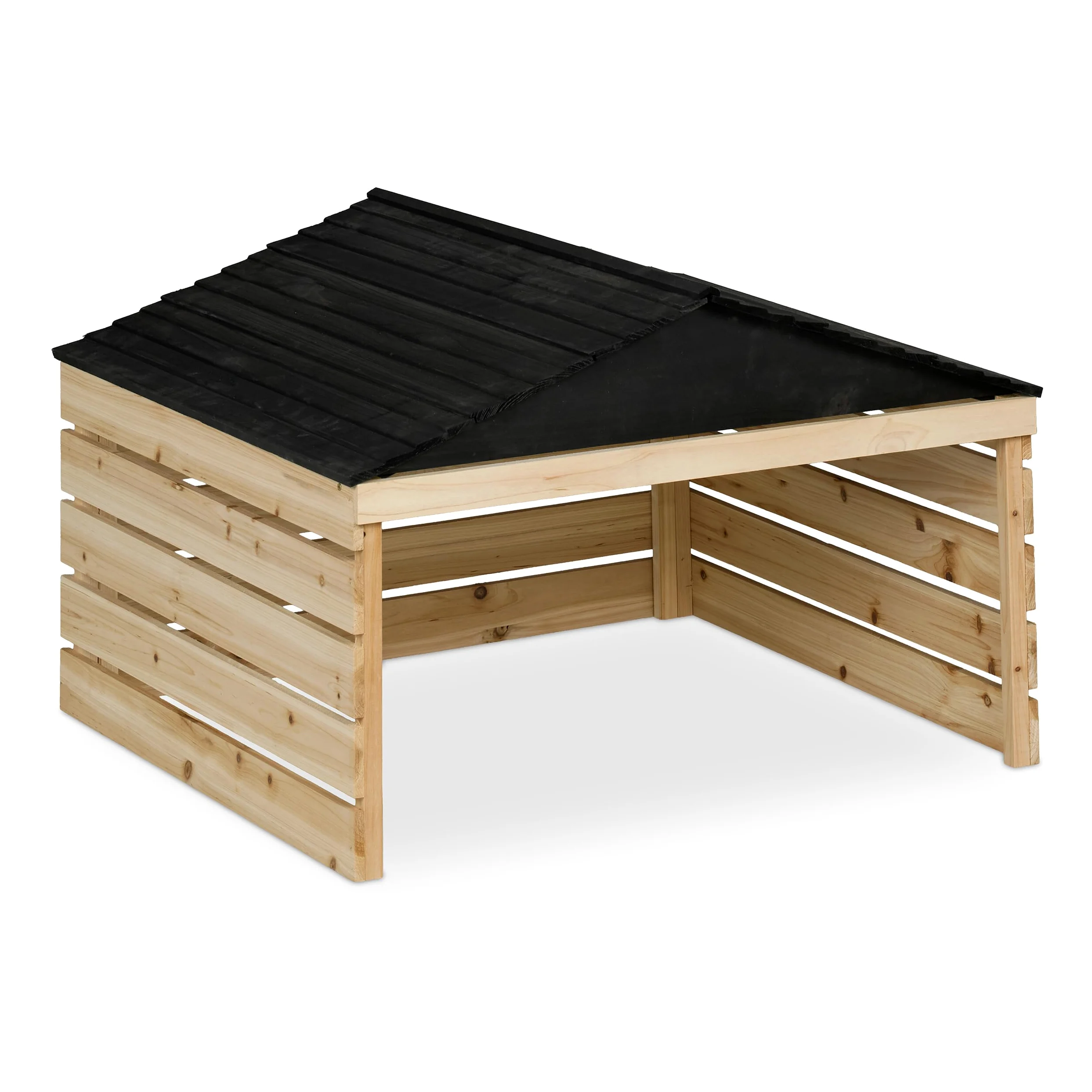 Relaxdays Garage per Tagliaerba Universale, Casetta per Robot Taglia Erba, 52,5x79x74 cm, Tettoia Legno, Naturale Nero