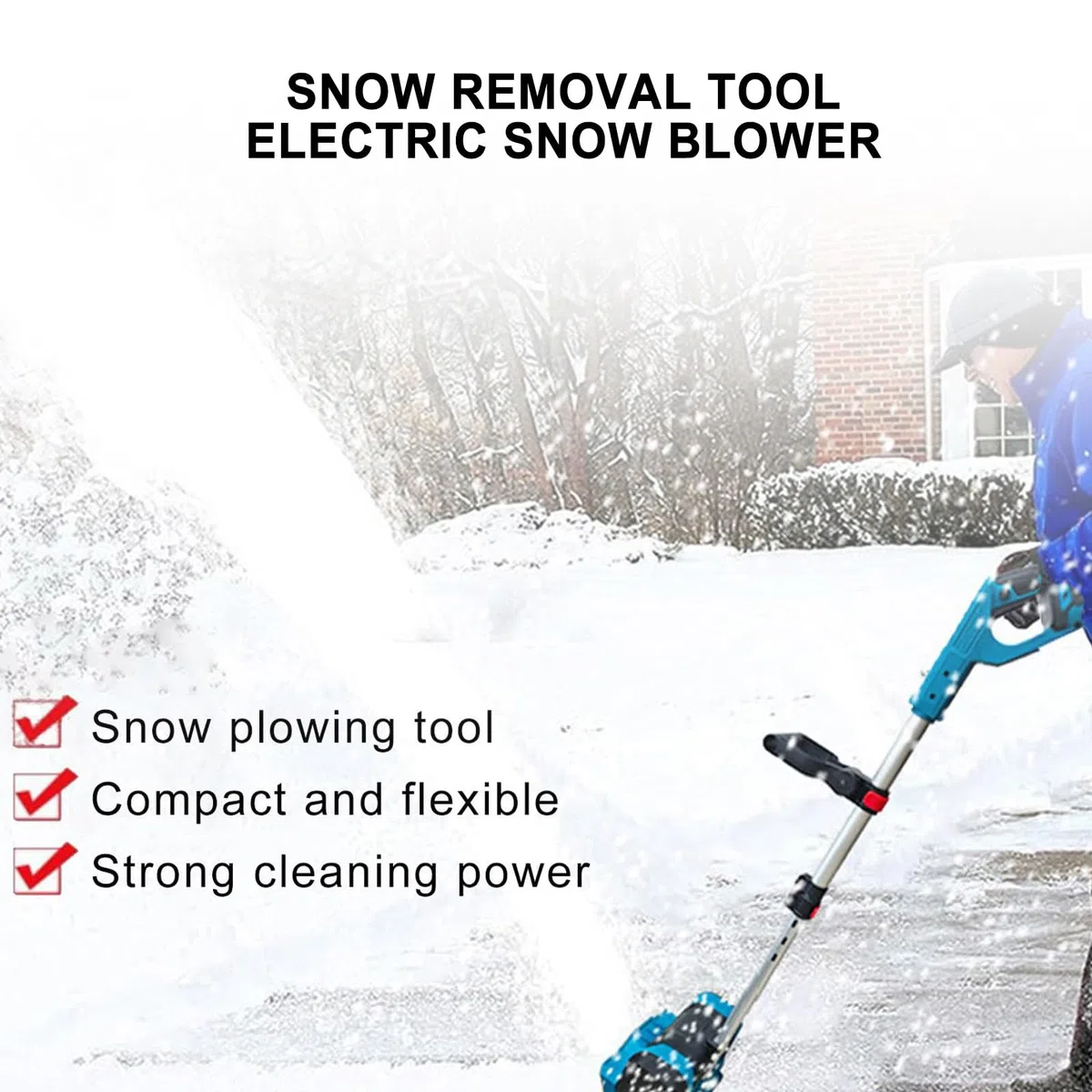 Pala da neve senza fili, 1200 W 21 V, spazzaneve elettrico, manico anteriore regolabile, batteria ricaricabile inclusa rimozione neve