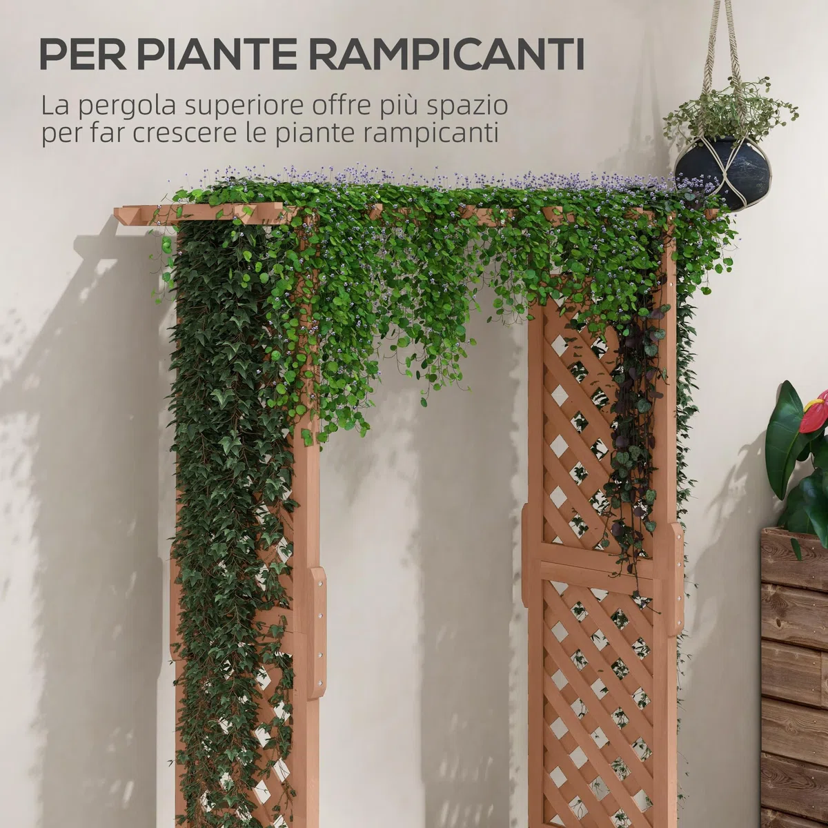 Outsunny Fioriera con Grigliato e Tettuccio in Legno di Abete, Fioriera da Esterno con Fori di Drenaggio, 112x41x180 cm, Marrone