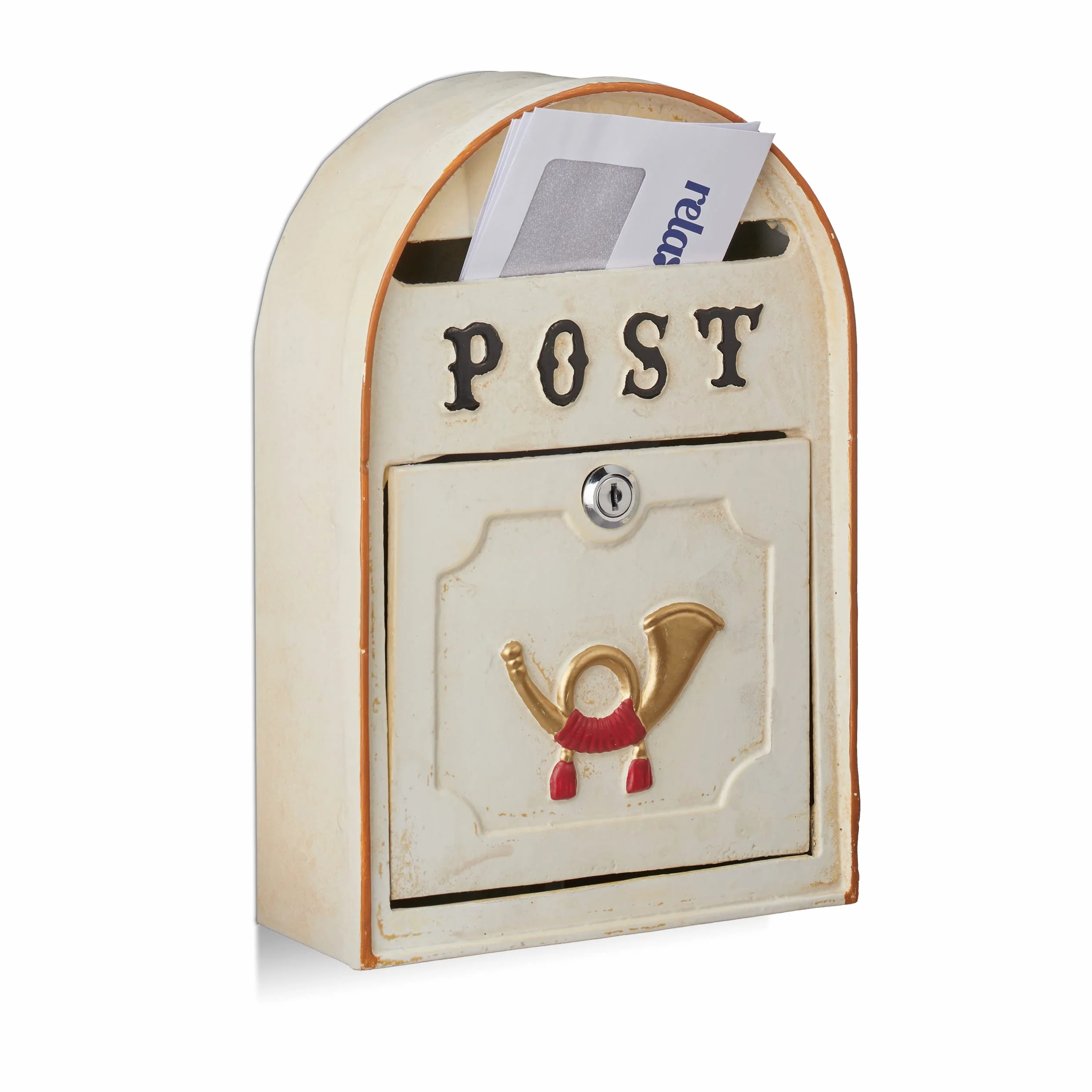 Relaxdays, beige Cassetta per la Posta Antica, Casella Postale in Stile Vintage, Design Shabby, Metallo, HLP 30x20x8 cm