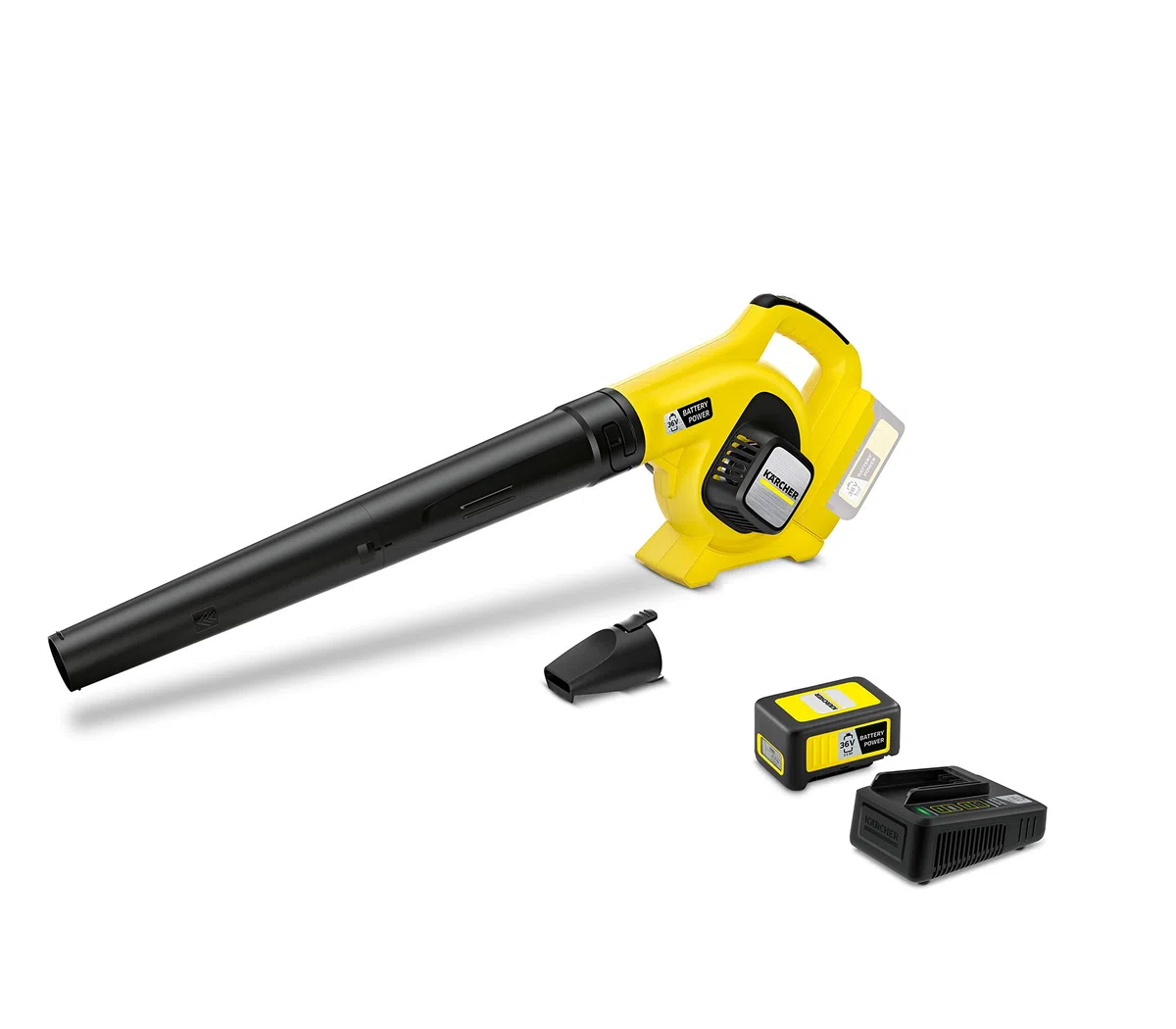 Kärcher Soffiatore a batteria LBL 4 Battery Set, incl. batteria 36 V/2,5 Ah e caricabatterie, velocità dell'aria 250 km/h, 2 velocità, tubo di soffiaggio rimovibile, ugello piatto con bordo raschiante