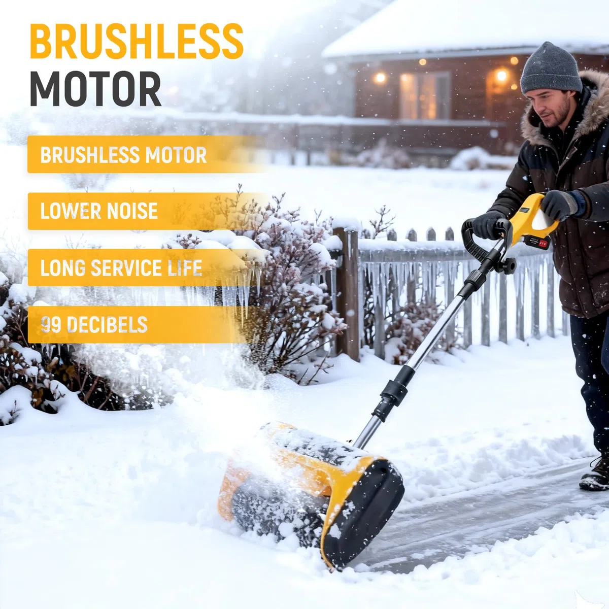 Fresa Spazzaneve a Batteria, Spazzaneve Elettrico con 2 batterie 5 C Larghezza di Lavoro 30 cm, Distanza di Espulsione 6 – 8 m, Altezza Massima Della Neve 10 cm