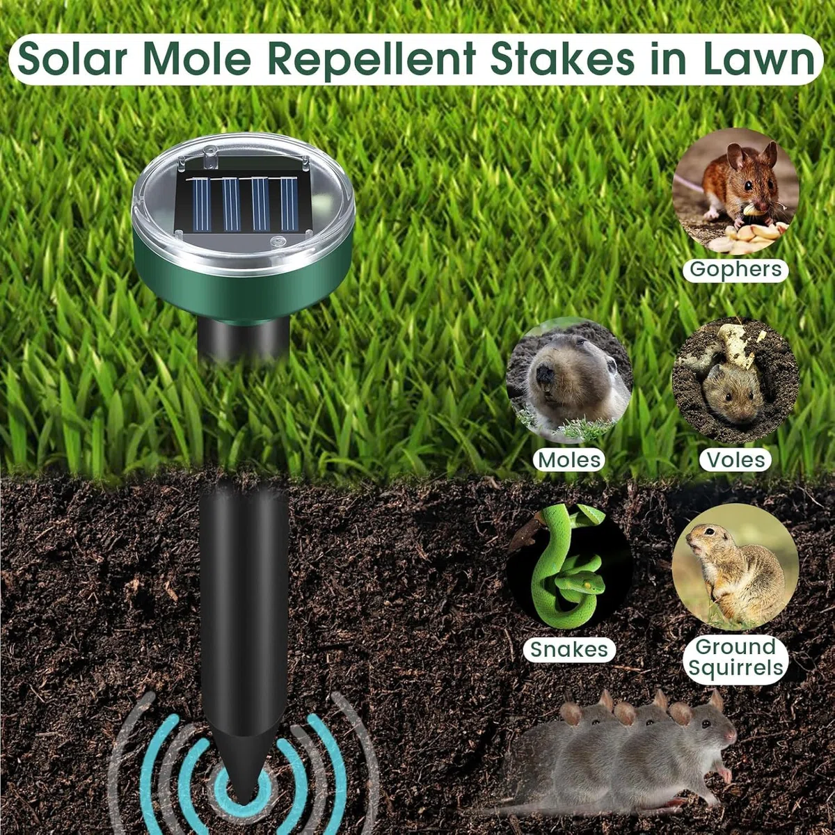 4Packs Professional Solare Repellente per Talpe Ultrasuoni,Ultrasuoni per Anti Talpa con Impermeabile,Dissuasori per talpe,Repellente per Scaccia talpe