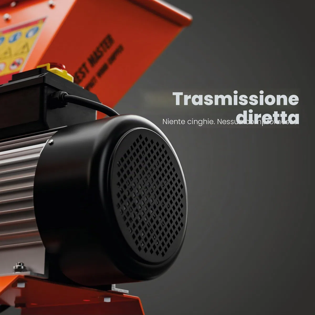 FM4DDE-EU-ADJ Cippatrice Elettrica 4hp con Tramoggia Rotante – Trasmissione Diretta, Compatta e Portatile – Sminuzza Rami fino a 50 mm di Diametro con Sistema Anti-Blocco Migliorato e Spina EU