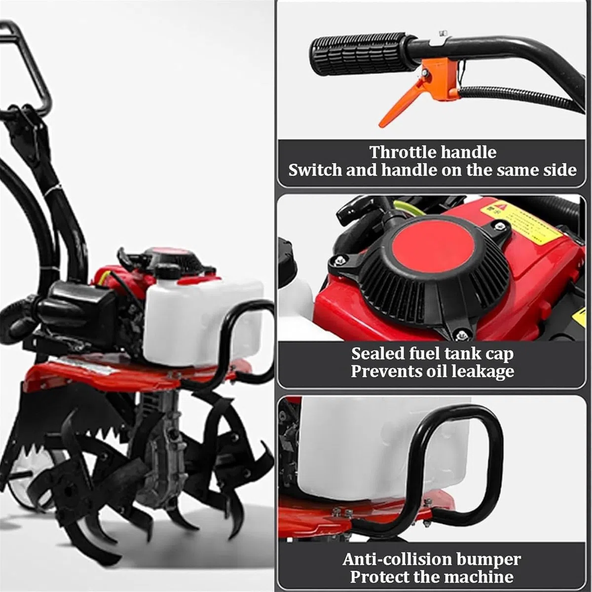 Motozappa 4 tempi 55cc,potenza 2.2KW,larghezza di lavoro 400mm,profondità di lavoro 200mm,per Orto Fioriera Lavorazione di Campi,Velocità di rotazione 10500 giri/min