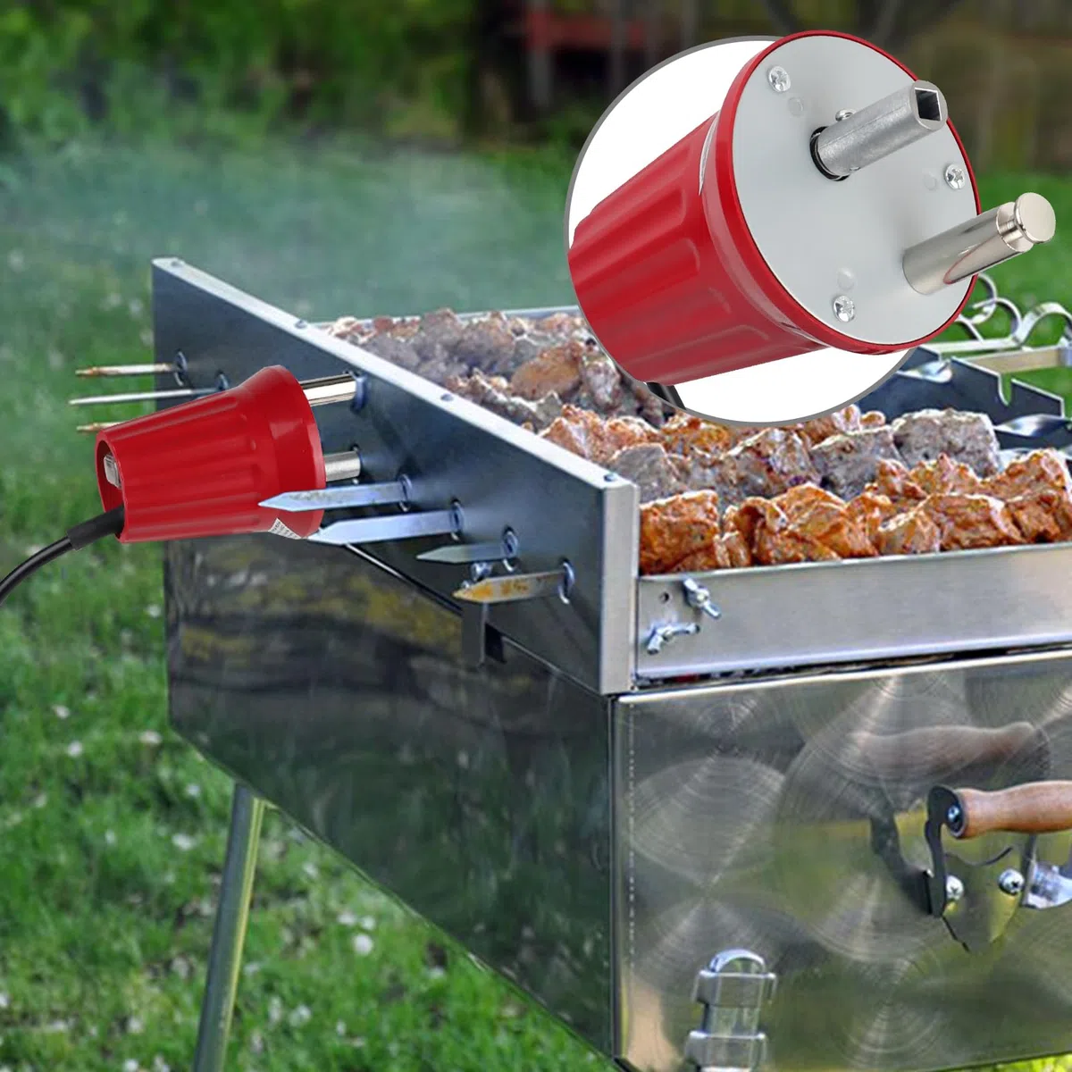 EXLECO Motore Girarrosto per Barbecue Motorino DC 220V 230V 240V Griglia Elettrica Barbecue Macchina Elettrico Grill Rotator per Grillen Portatile Moteur Casa Accessori per Barbecue Rosso