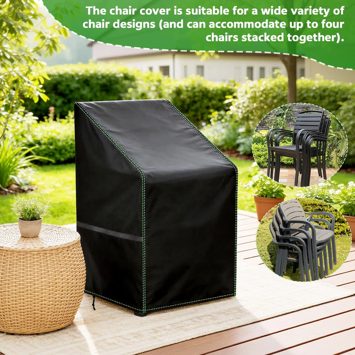 Zocipro Set da 2 Coperture Protettive per Sedie da Giardino per Esterno, 64 x 64 x 70/120 cm, Tessuto Oxford 210D Impermeabile e Resistente, Anti-UV, per Sedie Impilabili da Terrazza