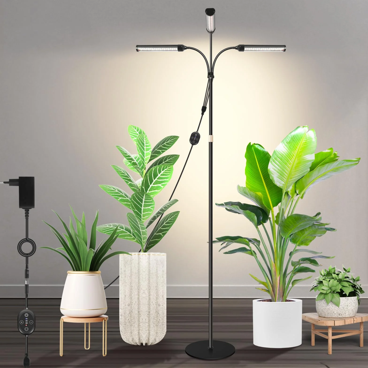 Grande lampada per piante 24V da interno, spettro completo potenziato 660 nm, LED LM281B+, timer e dimmer, altezza regolabile 56–178 cm, base 25 cm, 28W, 560 µmol/m²/s @15 cm