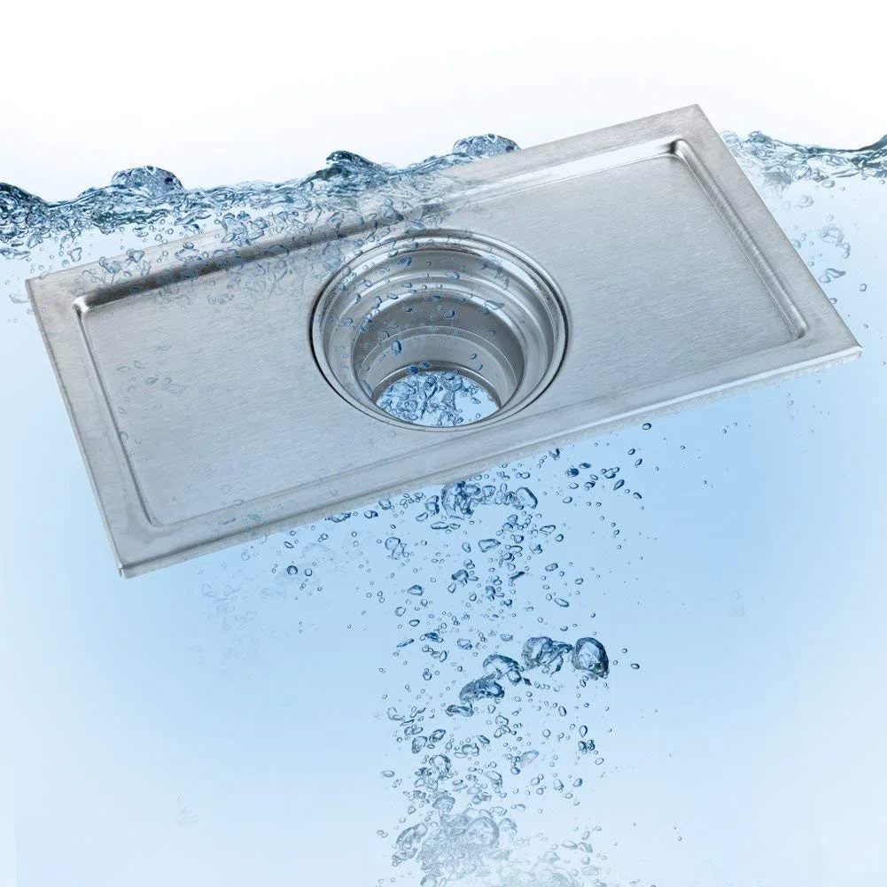 Scarico a Pavimento, 20x10cm Argento Canalina di Scarico Rettangolo in Acciaio Inox, Canalina per Doccia con Griglia Adatto per WC, Bagno, Balcone