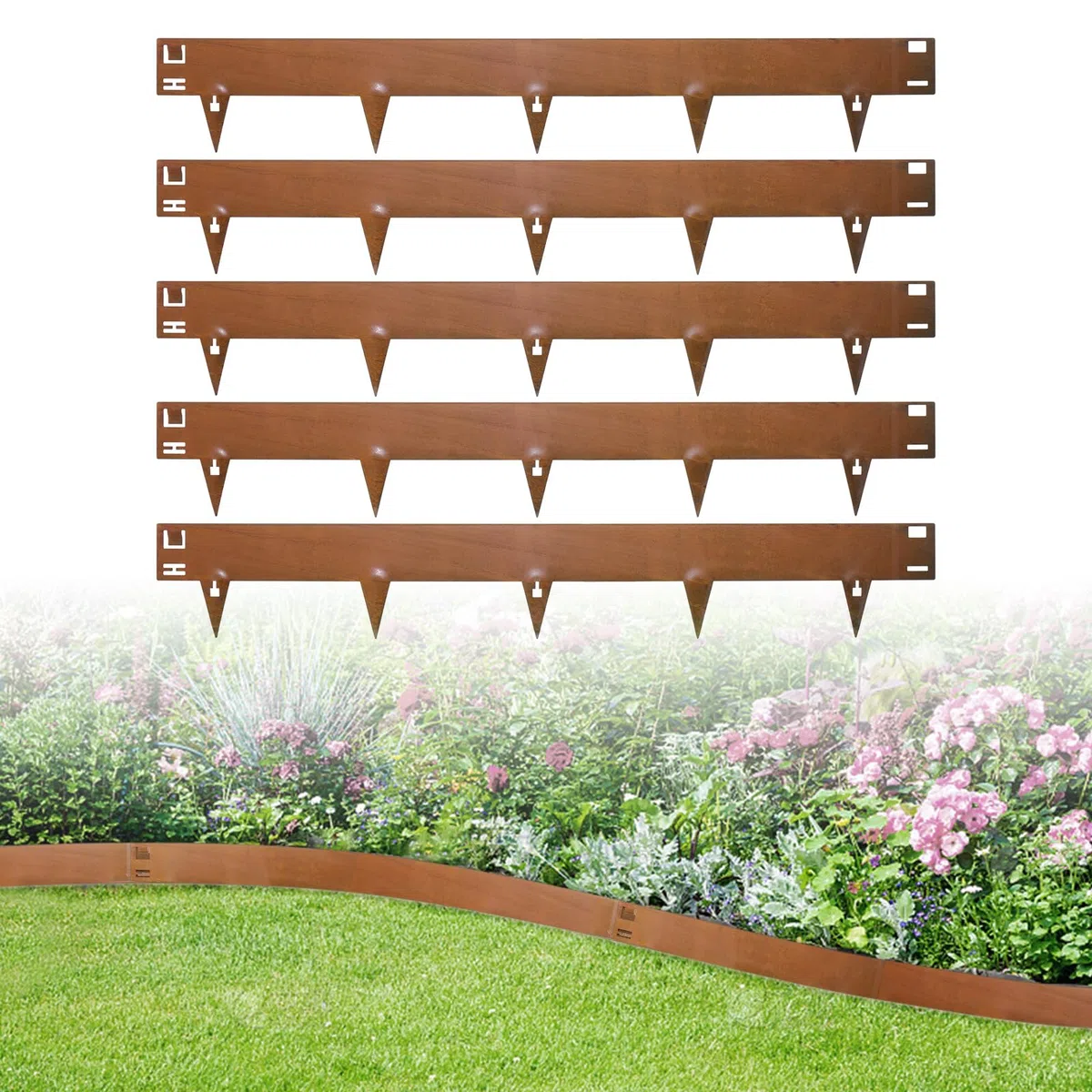 107,5 cm x 5 Bordo per aiuola in metallo Corten flessibile | Delimitazione per aiuola in acciaio | Bordo per aiuola flessibile per delimitazioni del prato, bordi del prato per delimitazioni
