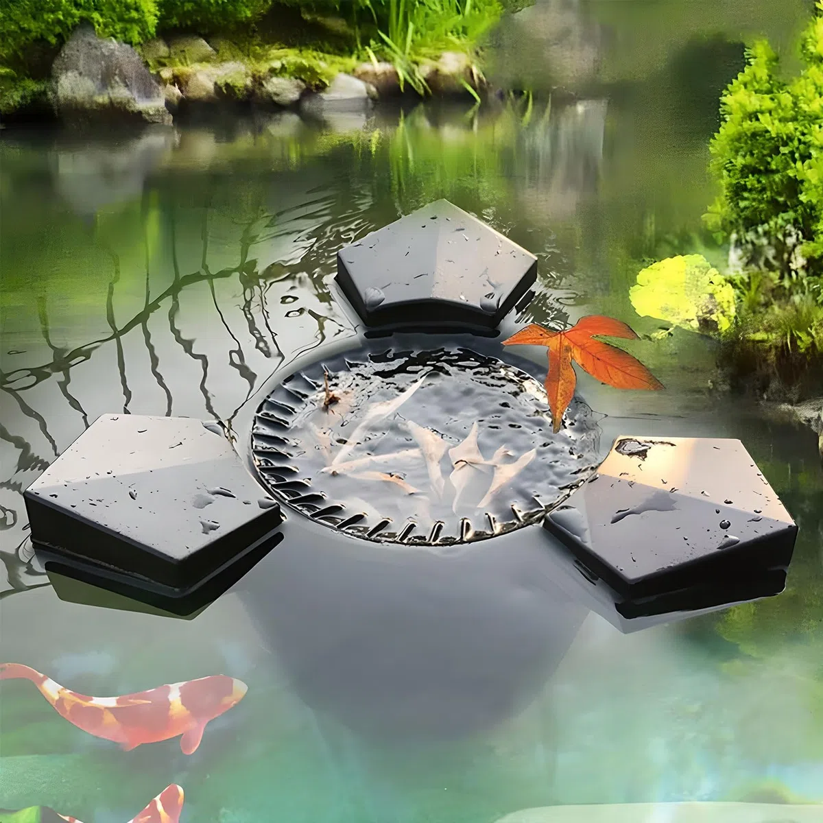 Skimmer galleggiante automatico per laghetti e superfici con aeratore, efficiente gestione dell'acqua per laghetti e piscine