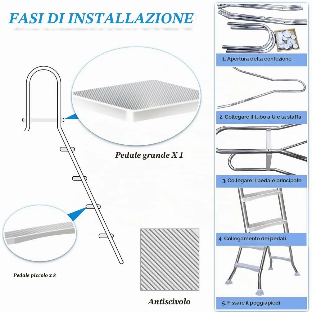 Scala per Piscina Fuori Terra a 3 Gradini 110 cm, Scala di Risalita in Acciaio a Doppio Lato, Robusta Scala per Piscina Fuori Terra, Gradini per Piscina Antiscivolo,110cm