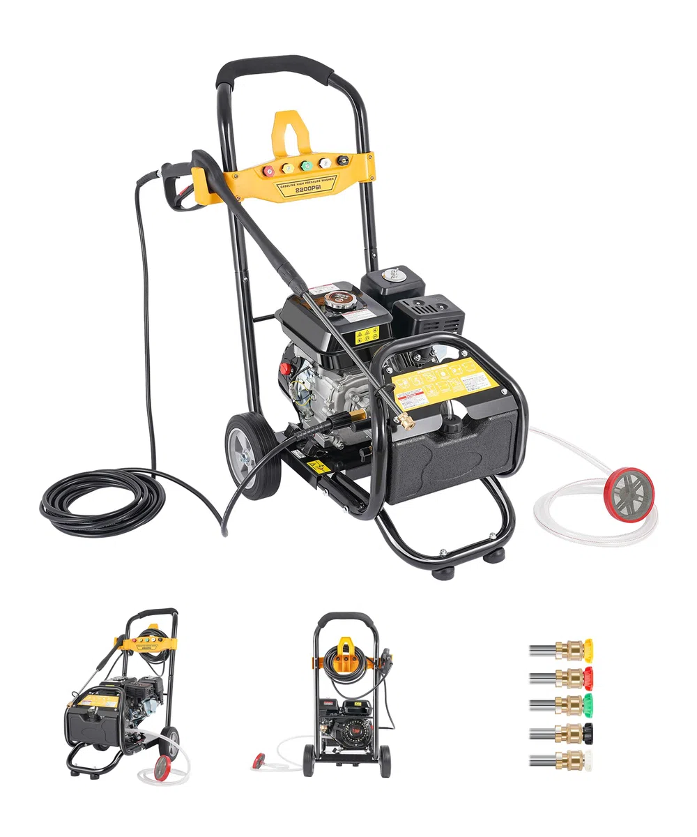 200 Bar Idropulitrice a Scoppio 4 Tempi 7,5 CV con 5 ugelli | Idropulitrice Benzina Auto Giardino Autoadescante con tubo da 10 m, 3400RPM 9 LPM