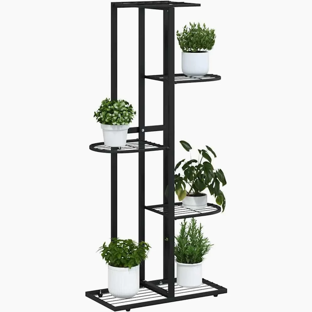 Fioriera a 5 ripiani in metallo nero, 43 x 22 x 98 cm, mensola per piante, balcone, patio, soggiorno, con supporto per vaso e mensola per erbe aromatiche, orchidee e piante grasse