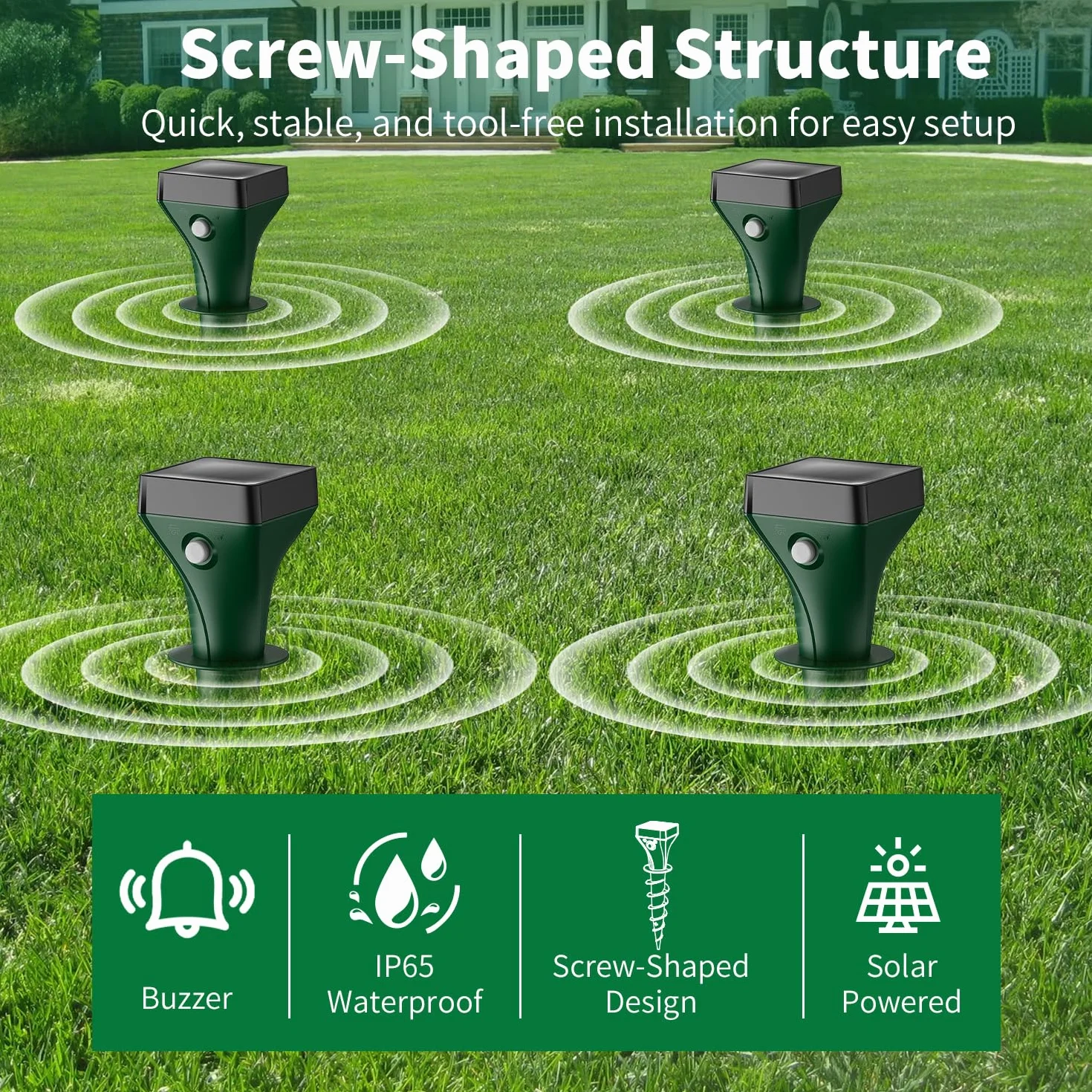 Dissuasori per Talpe 2 Pezzi, Dissuasori per Topi, Repellente per Talpe, Ultrasuoni per Talpe, Dissuasori per Serpenti, Dissuasore Solare per Giardino e Campeggioi-Verde