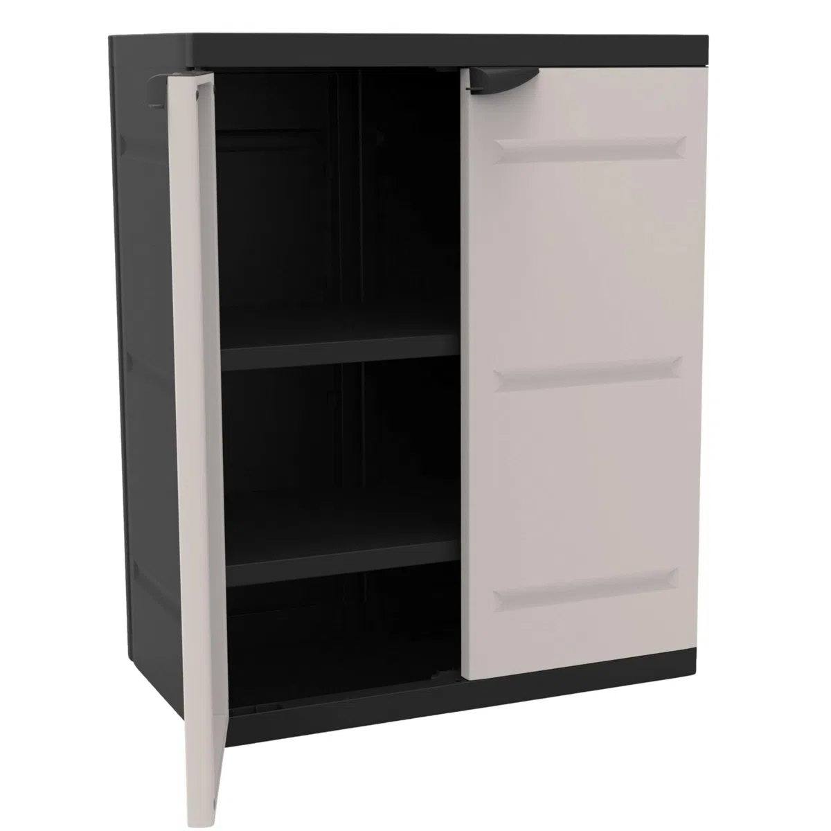 Miroytengo Armadio 2 ante e 2 ripiani interni, armadio basso esterno, armadio in resina titanio nero 70 x 88 x 41 cm
