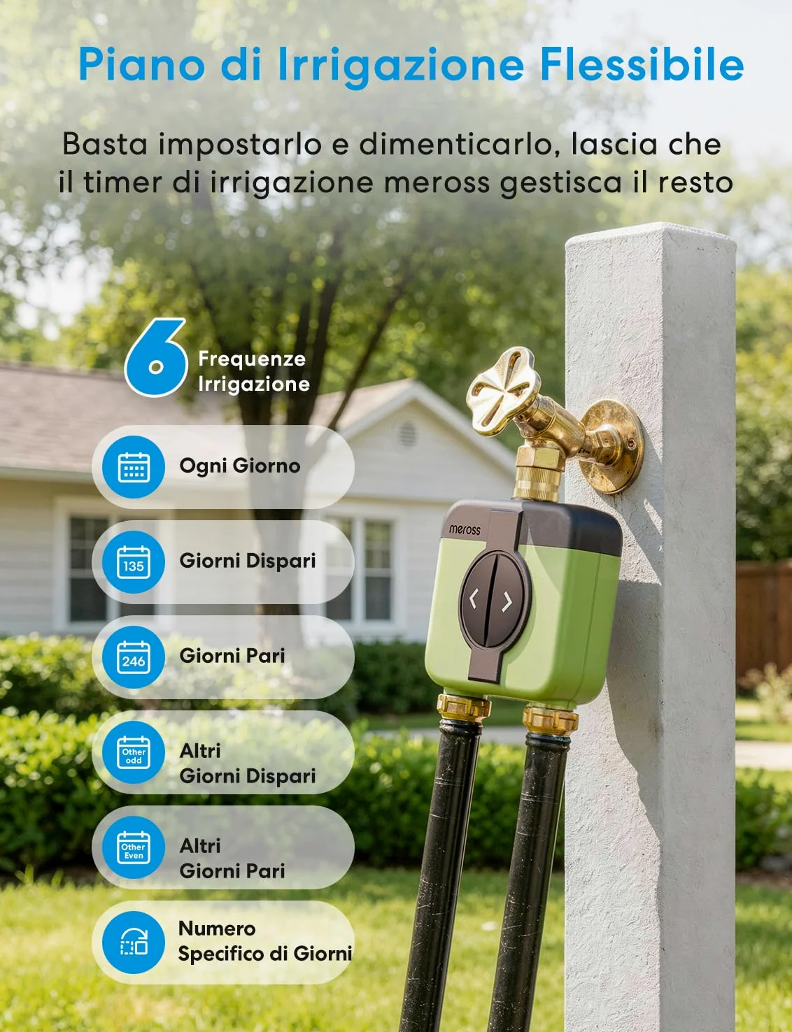 Meross Centralina Irrigazione WiFi 2 Vie MST200, Irrigazione Automatico & Controllo Remoto, Ritardo Pioggia & Monitoraggio Consumo Acqua, Compatibile con Apple Home, Alexa e Google Home, Verde, 2.4GHz