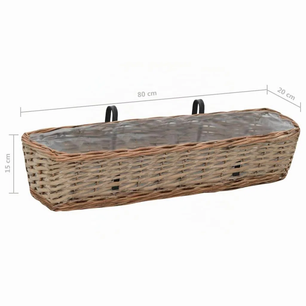 vidaXL 2X Fioriere da Balcone Vaso Giardino Giardinaggio Porta Fiori Cachepot Portavaso Fiori Giardiniera 80x20x15 cm in Vimini con Rivestimento PE