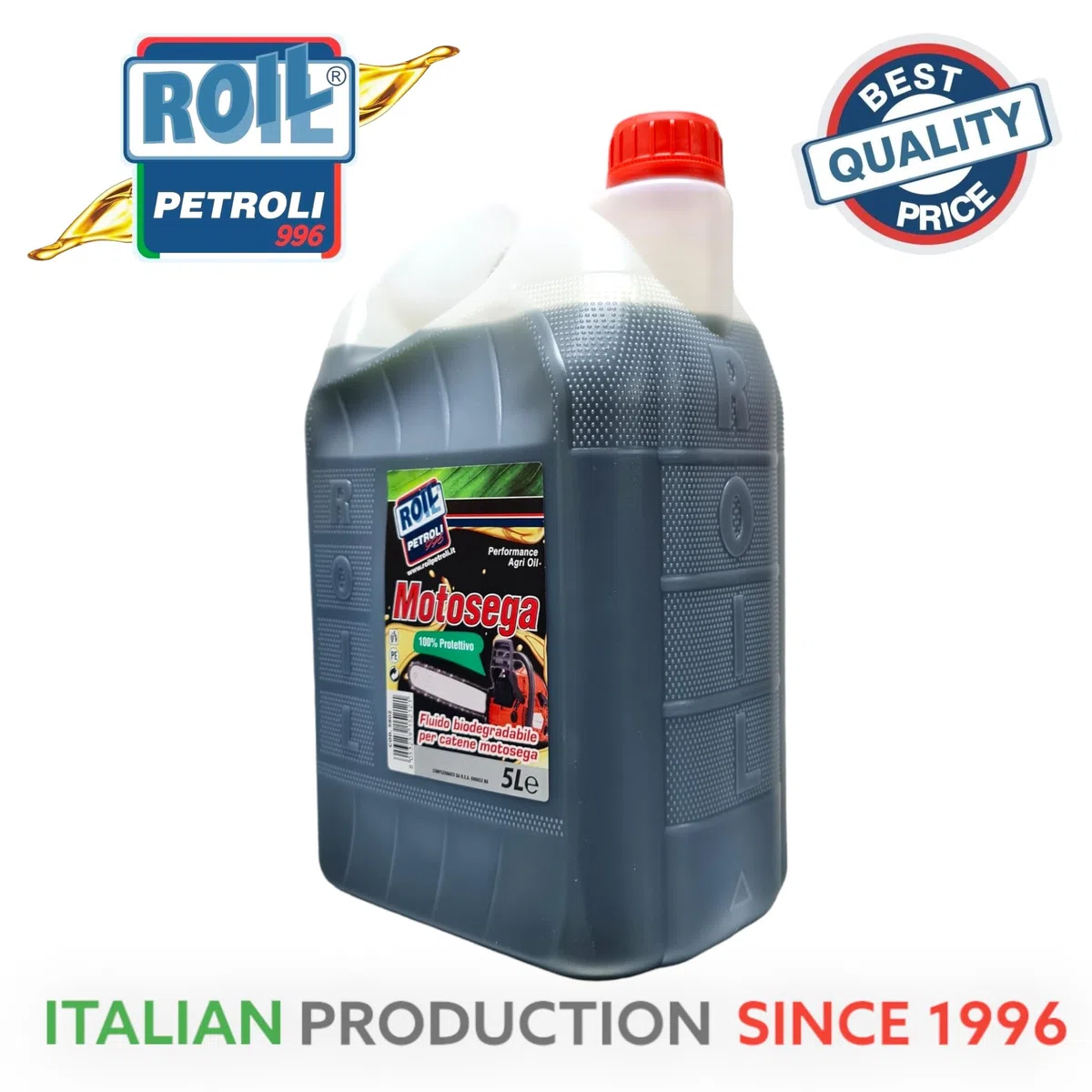 5 Litri di Olio ►BIOLOGICO e BIODEGRADABILE◄ di colore VERDE per CATENE MOTOSEGA per ►Uso PROFESSIONALE e HOBBISTICO◄ (5)