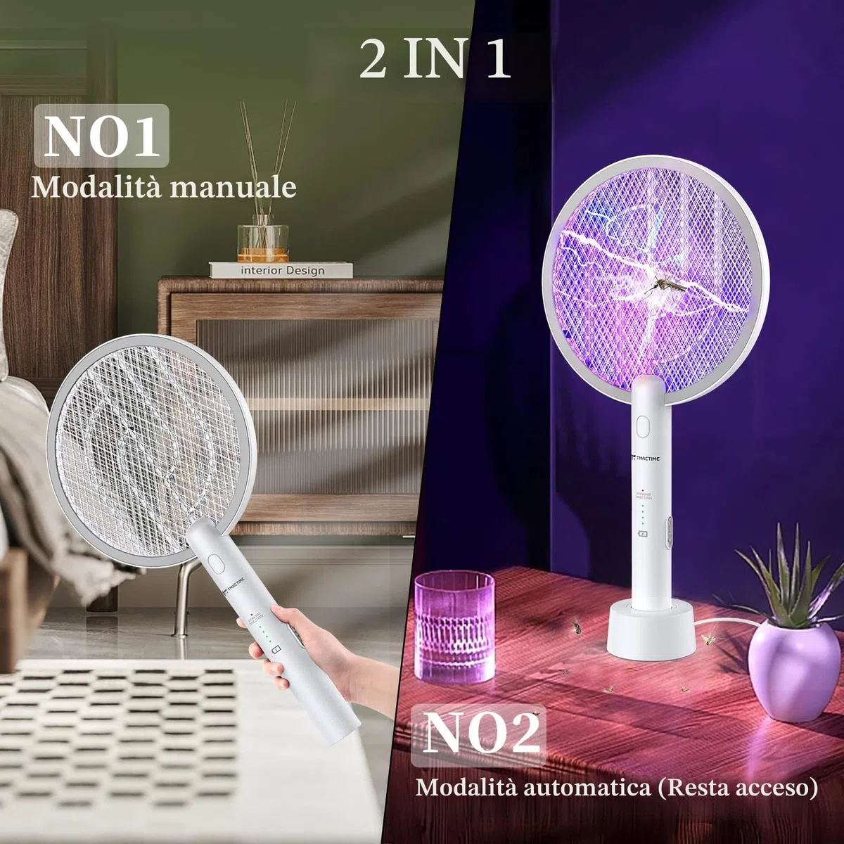 Racchetta Zanzare Elettrica, 4000V 2-In-1 Racchetta Antizanzare, USB Base di Ricaricabile, e Lampada UV, Protezione Maglia a 3 Strati, Adatto per Casa, Giardino, Interni ed Esterni