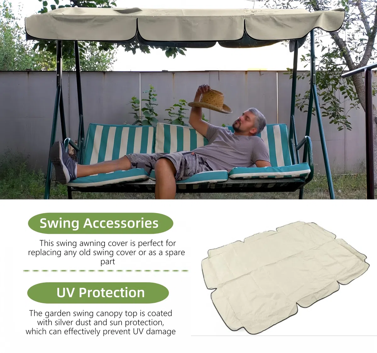 Tettuccio per Dondolo Tetto di Ricambio per Dondolo da Giardino, Tettino Parasole Universale 190 * 132 * 15cm (beige)