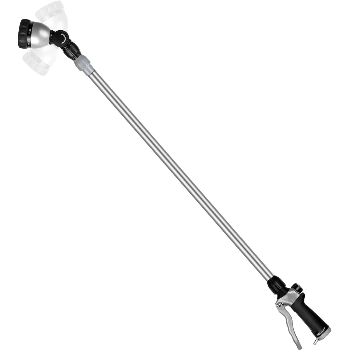 RESTMO Lancia telescopica per annaffiatura 92-152 cm, Nero | Doccetta da giardino in metallo, Testa orientabile a 180°, 7 modalità di spruzzo, Controllo del flusso