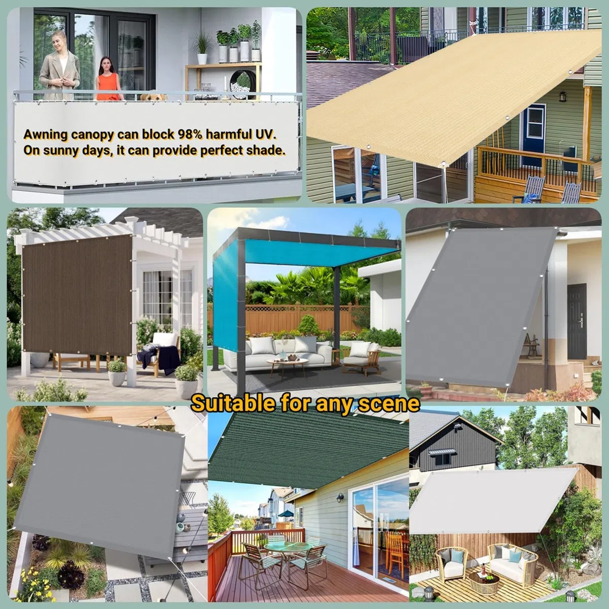 Tenda a Vela Rettangolare 85 x 180 cm Privacy Recinzione Copertura per Balcone HDPE Frangivento Protezione UV con Corda, Facile da Installare per Ringhiera Protezione, Blu Cielo