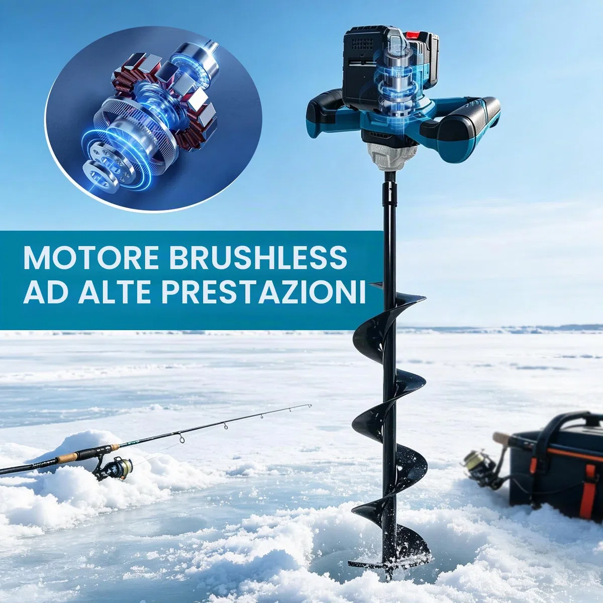 Trivella a Batteria, Trivella di Terra Professionale con 1200W Motore Senza Spazzole, Senza Testa, per Costruzione di Recinzioni, Giardino, Agitatore per Malta (Batteria e Caricabatterie Inclusi)