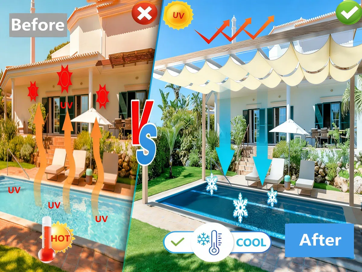 Vela Ombreggianti Onda Retrattile 0.7x3M Tenda da Sole per Esterno Vele Ombreggiante Impermeabile Telo Parasole con Occhiellato Protezione UV Tenda Vela per Giardino Balcone Terrazza Crema