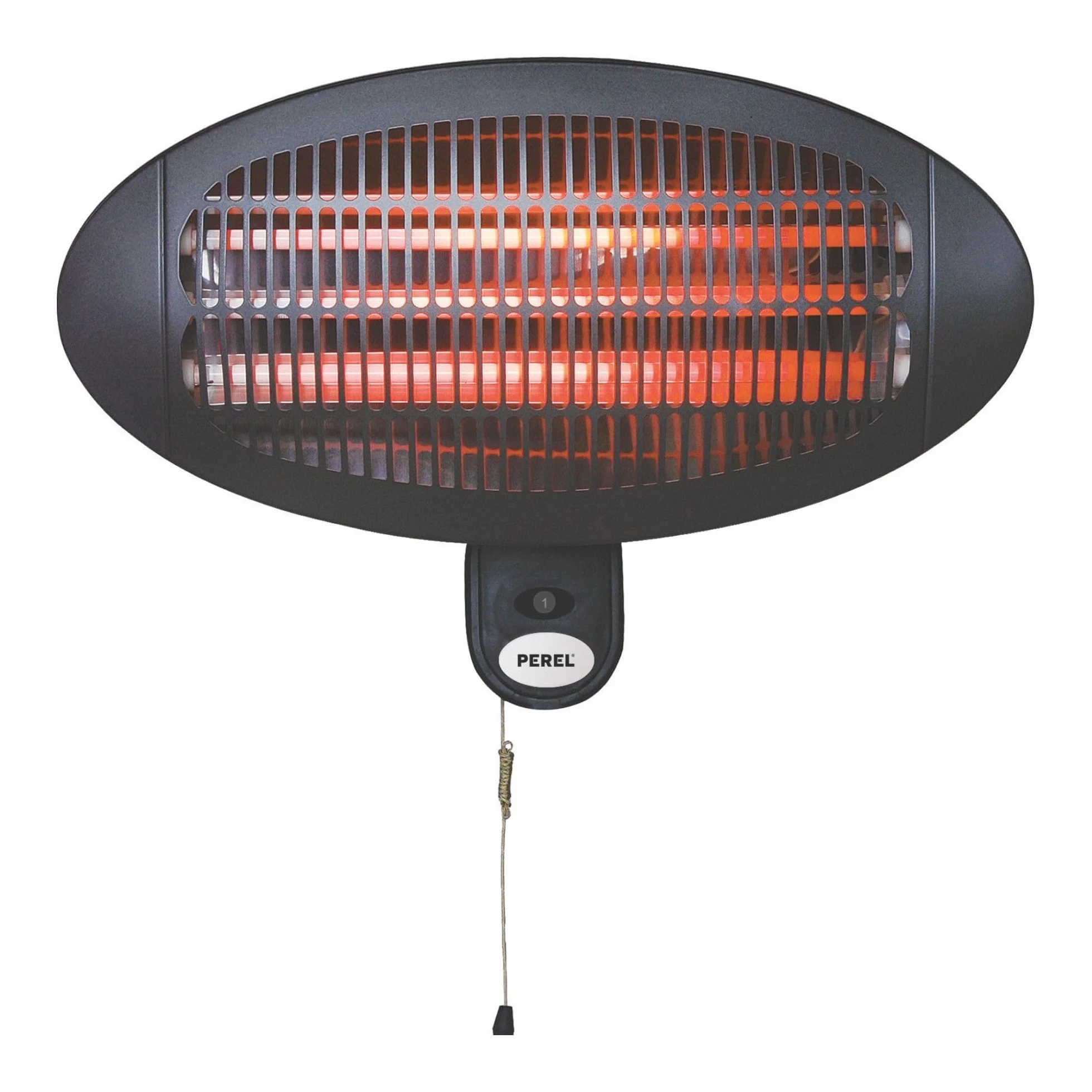 Perel Riscaldatore da terrazza 2000W quarzo, IP34 impermeabile, montaggio a parete con cordicella, 3 livelli di calore, inclinabile 45°, riscaldatore esterno per terrazza balcone veranda giardino nero